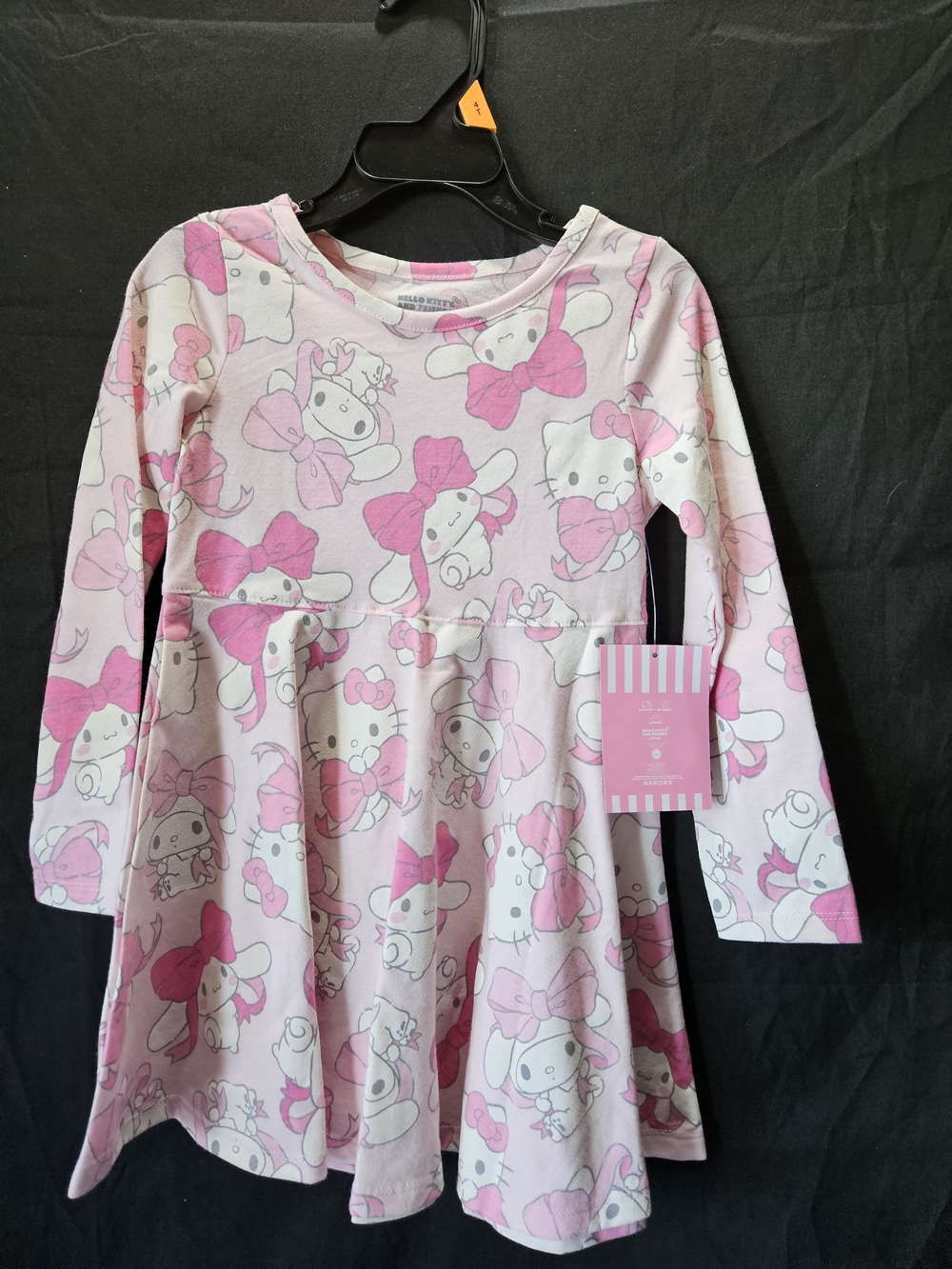 Girls Pink Character Bow Long-Sleeve Pajama Dress